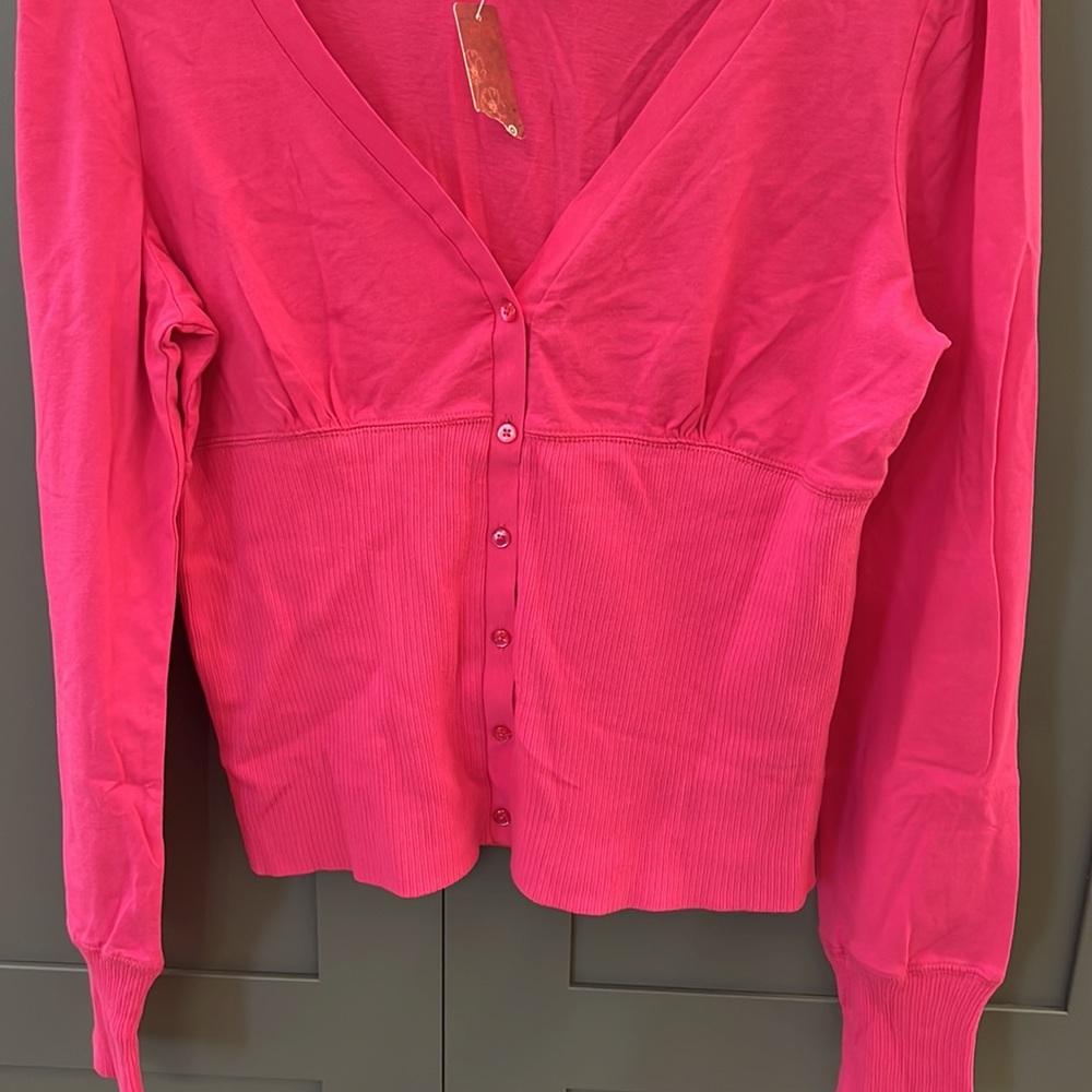 NWT{No Boundaries}Juniors Sz XL(15/17)Hot pink lightweight T-shirt Cardigan - Picture 6 of 7